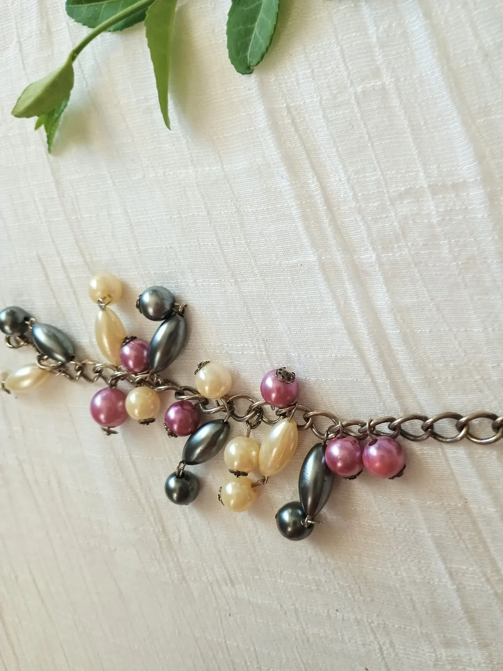 💜 WHIMSIGOTHIC 💜 VTG Artisan Faux Pearl Cha-Cha Bracelet, Festival Fashion